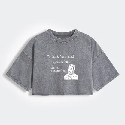 Tokyo-Tiger The Art Of War Funny Women's Washed Crop T-Shirt