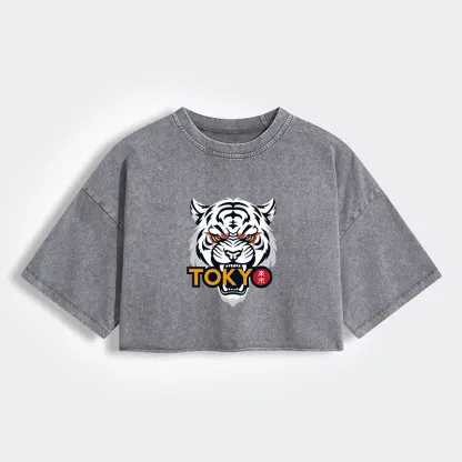 Tokyo-Tiger Logo Women's Washed Crop T-Shirt