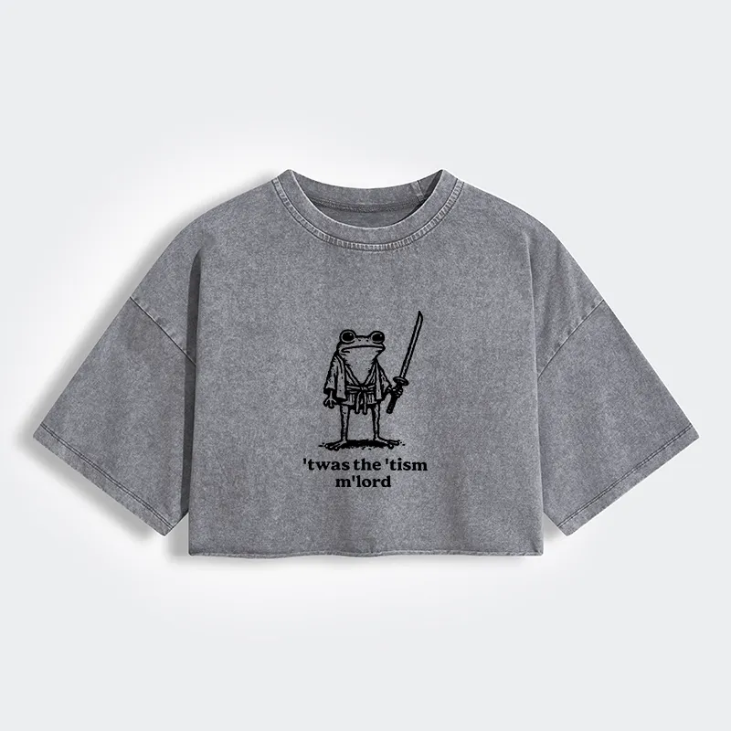 Tokyo-Tiger Focused Samurai Frog Women's Washed Crop T-Shirt