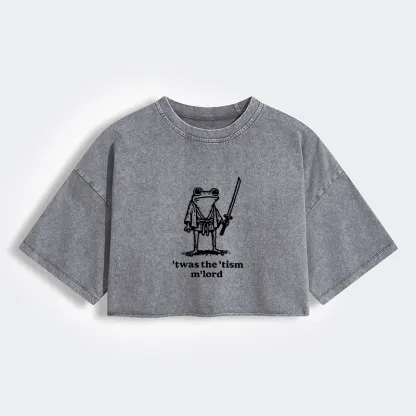 Tokyo-Tiger Focused Samurai Frog Women's Washed Crop T-Shirt