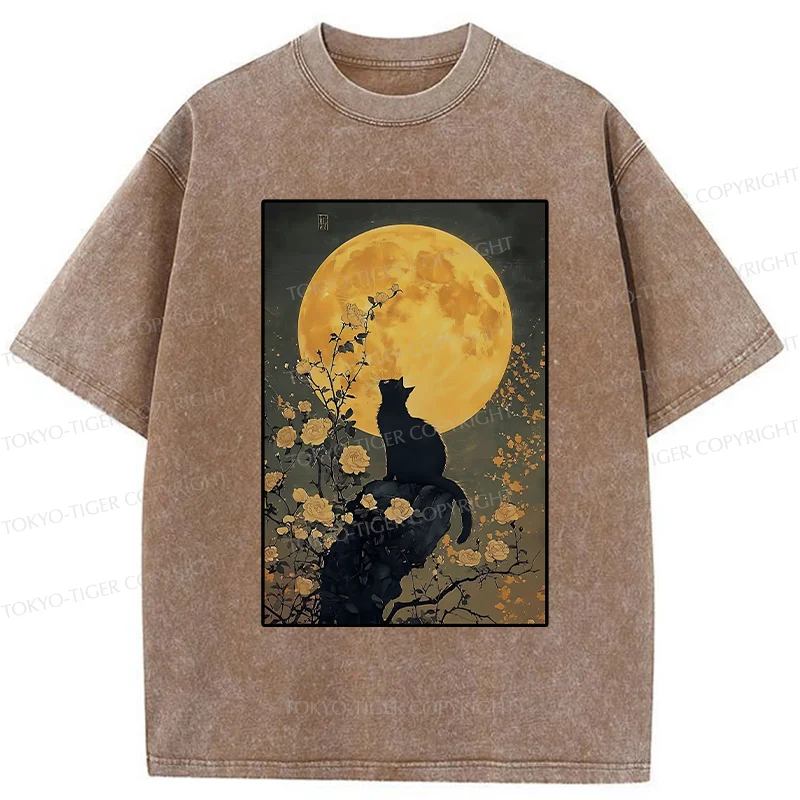 Tokyo-Tiger  Cat In The Moonlight Washed T-Shirt
