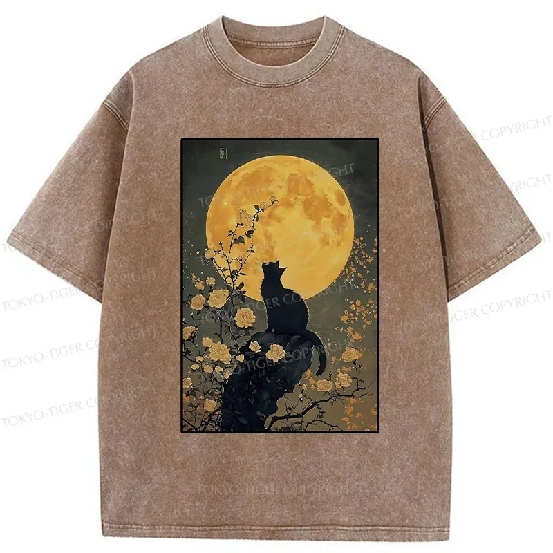 Tokyo-Tiger  Cat In The Moonlight Washed T-Shirt