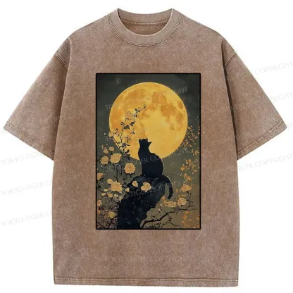 Tokyo-Tiger  Cat In The Moonlight Washed T-Shirt