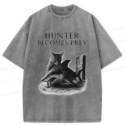 Tokyo-Tiger Cat Eats Shark Washed T-Shirt