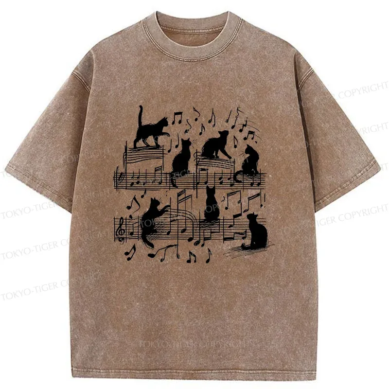 Tokyo-Tiger Cat Scratching Sheet Music Washed T-Shirt Sale