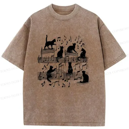 Tokyo-Tiger Cat Scratching Sheet Music Washed T-Shirt