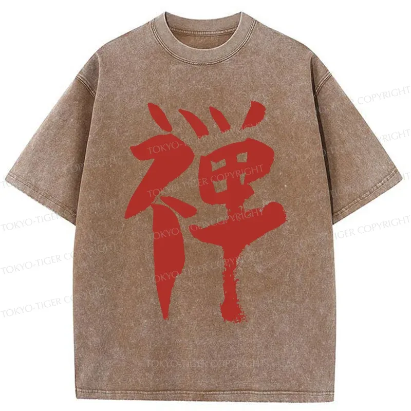 Tokyo-Tiger Japanese Kanji Zen Washed T-Shirt