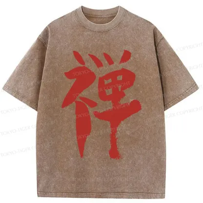 Tokyo-Tiger Japanese Kanji Zen Washed T-Shirt