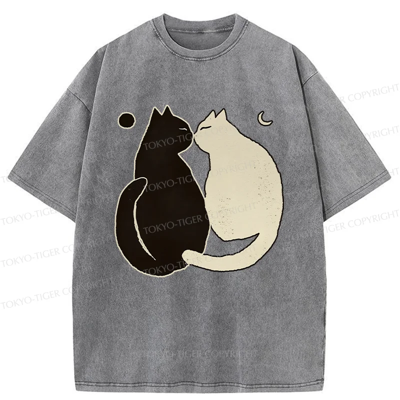 Tokyo-Tiger Yin Yang Cat Zen Washed T-Shirt