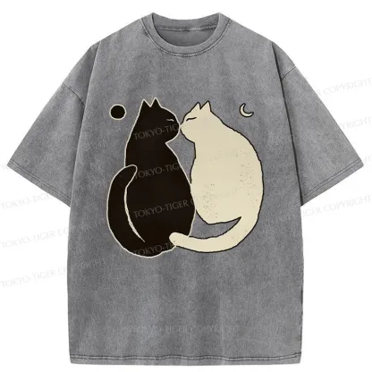 Tokyo-Tiger Yin Yang Cat Zen Washed T-Shirt