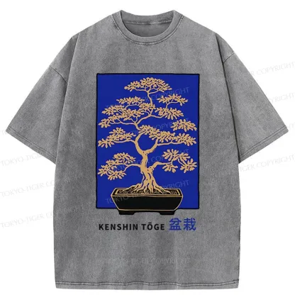 Tokyo-Tiger Japanese Bonsai Woodcut Washed T-Shirt