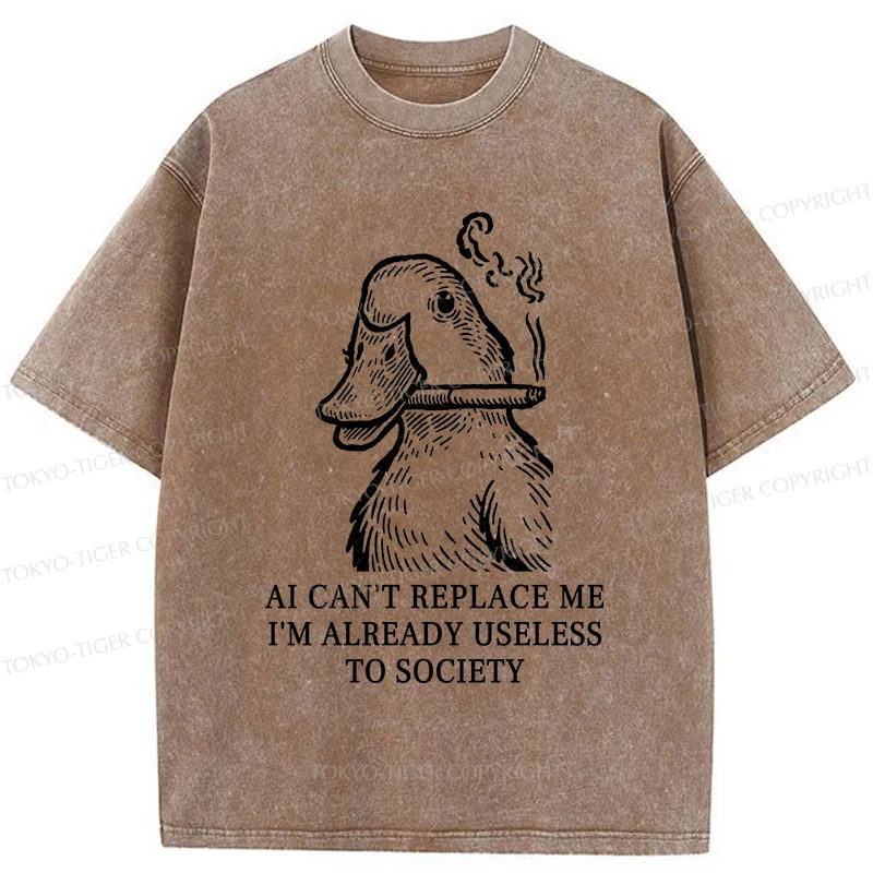 Tokyo-Tiger Smoking Duck Funny Washed T-Shirt