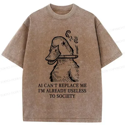 Tokyo-Tiger Smoking Duck Funny Washed T-Shirt