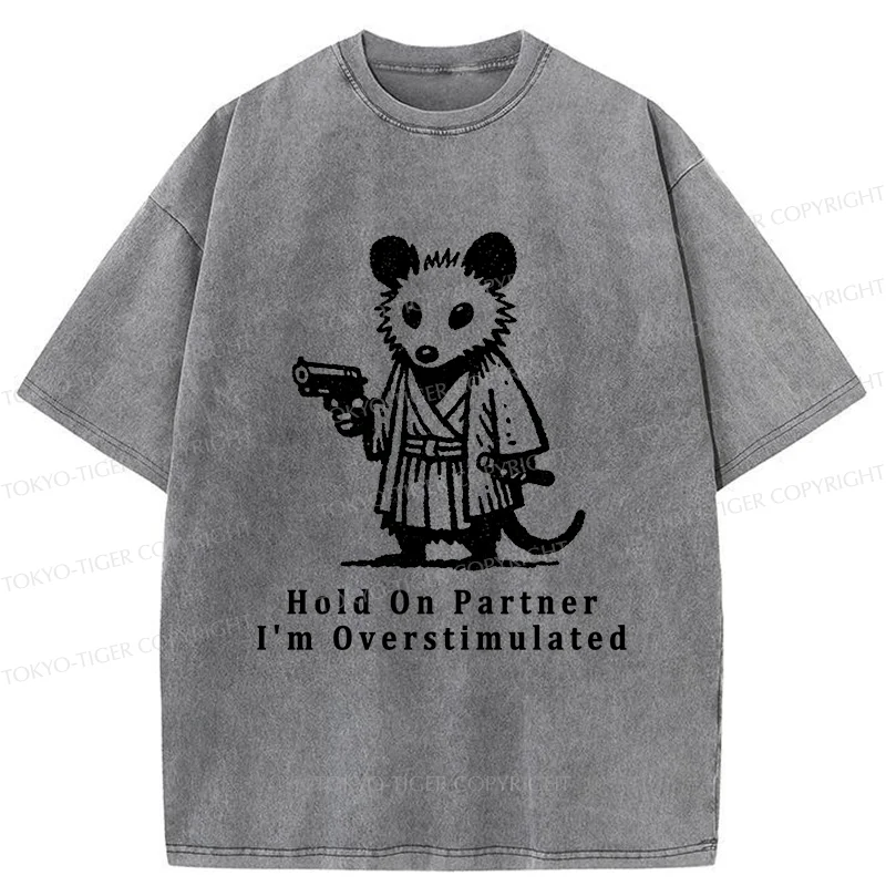 Tokyo-Tiger Funny Possum Samurai Washed T-Shirt