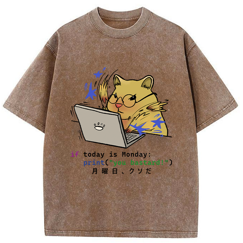 Tokyo-Tiger Funny Programmer Hamster Washed T-Shirt