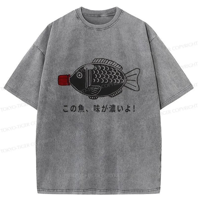 Tokyo-Tiger Fish-shaped Soy Sauce Bottle Washed T-Shirt