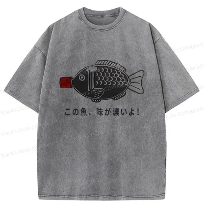 Tokyo-Tiger Fish-shaped Soy Sauce Bottle Washed T-Shirt