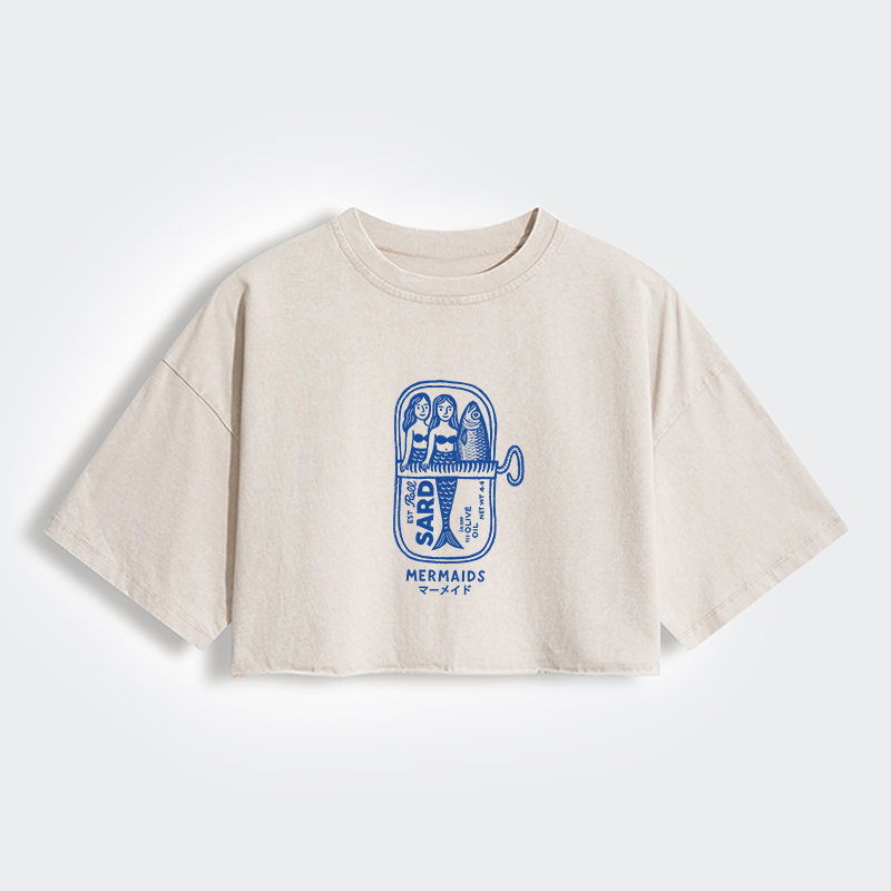 Tokyo-Tiger Mermaid Can Women's Washed Crop T-Shirt