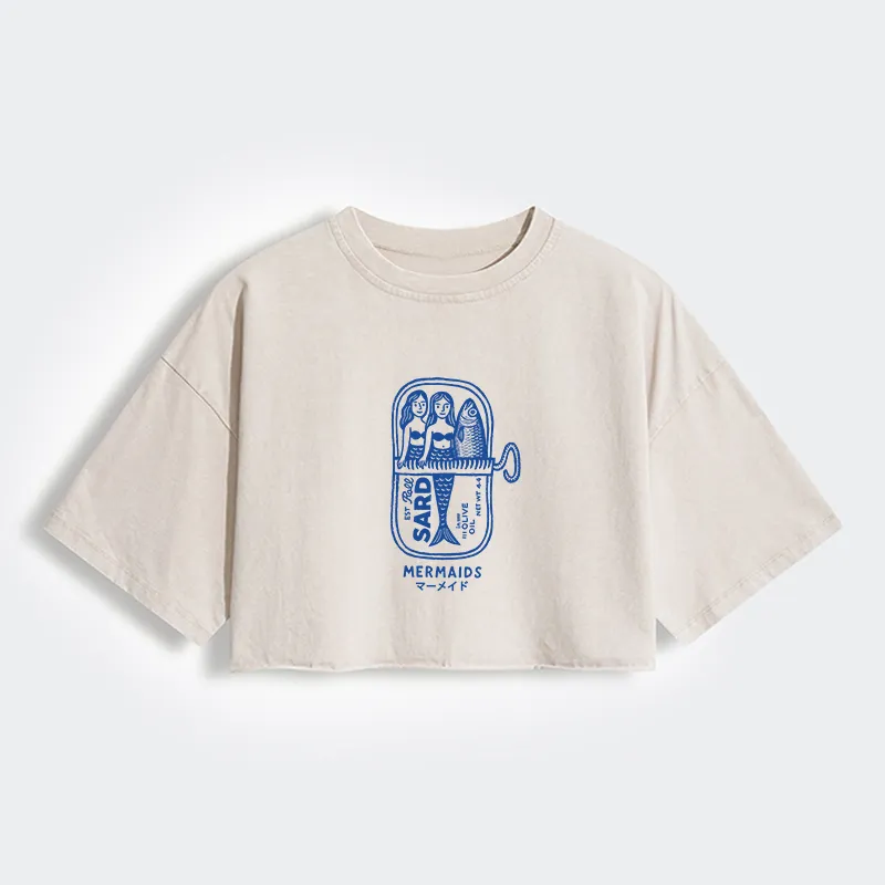 Tokyo-Tiger Mermaid Can Women's Washed Crop T-Shirt