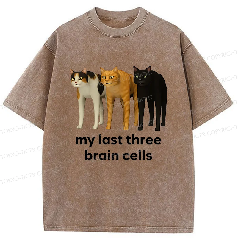 Tokyo-Tiger Brain Cells Cats Washed T-Shirt