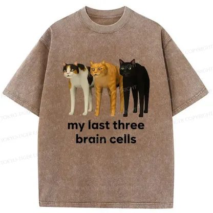 Tokyo-Tiger Brain Cells Cats Washed T-Shirt