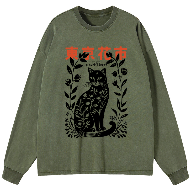 Tokyo-Tiger Tokyo Flower Market Washed Long Sleeve T-Shirt Sale