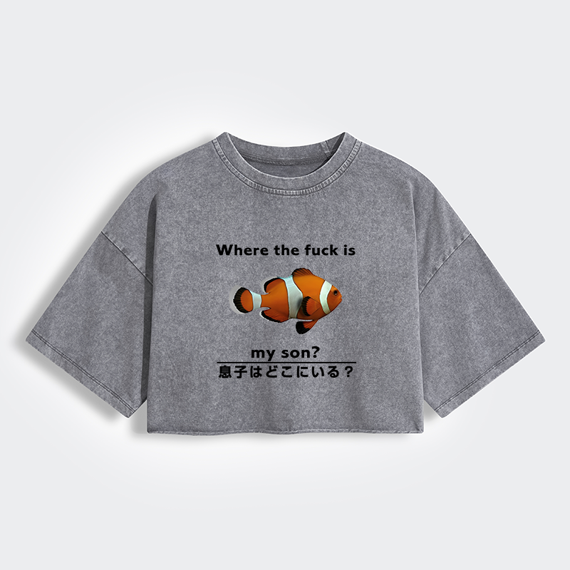 Tokyo-Tiger Fish Looking For Son Women's Washed Crop T-Shirt