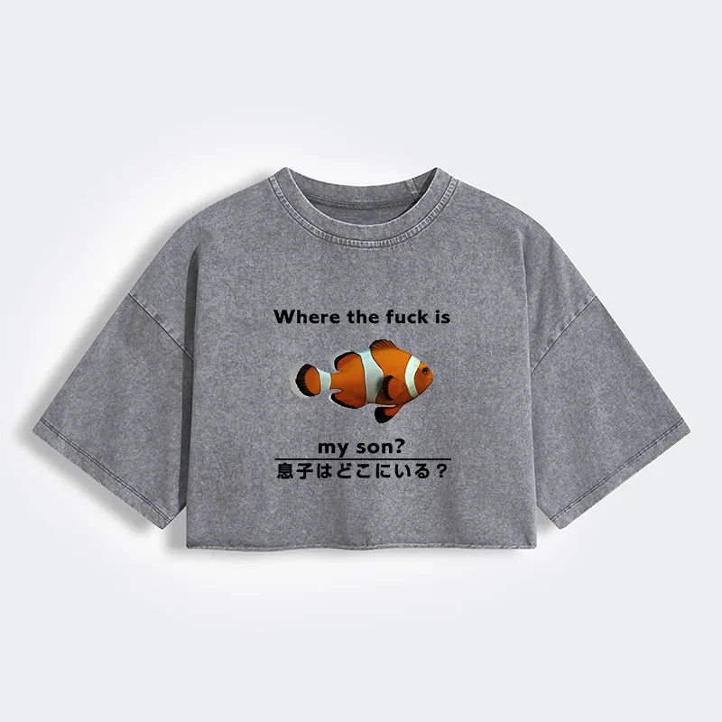 Tokyo-Tiger Fish Looking For Son Women's Washed Crop T-Shirt