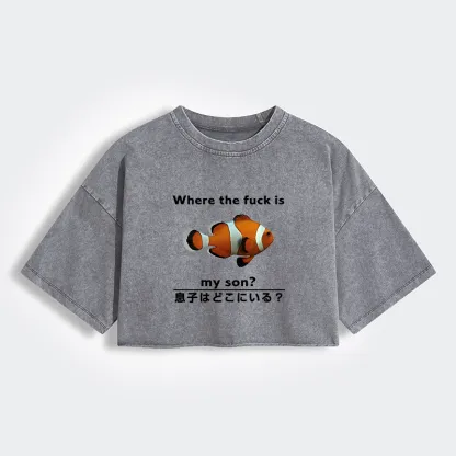 Tokyo-Tiger Fish Looking For Son Women's Washed Crop T-Shirt