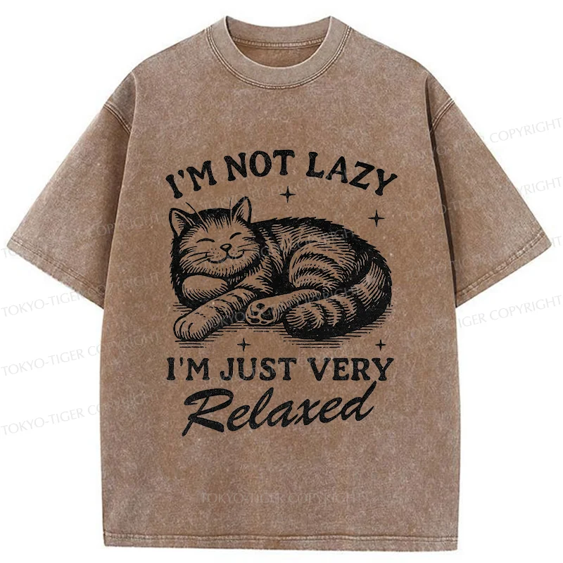 Tokyo-Tiger Lazy Cat Funny Washed T-Shirt