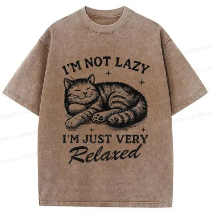 Tokyo-Tiger Lazy Cat Funny Washed T-Shirt