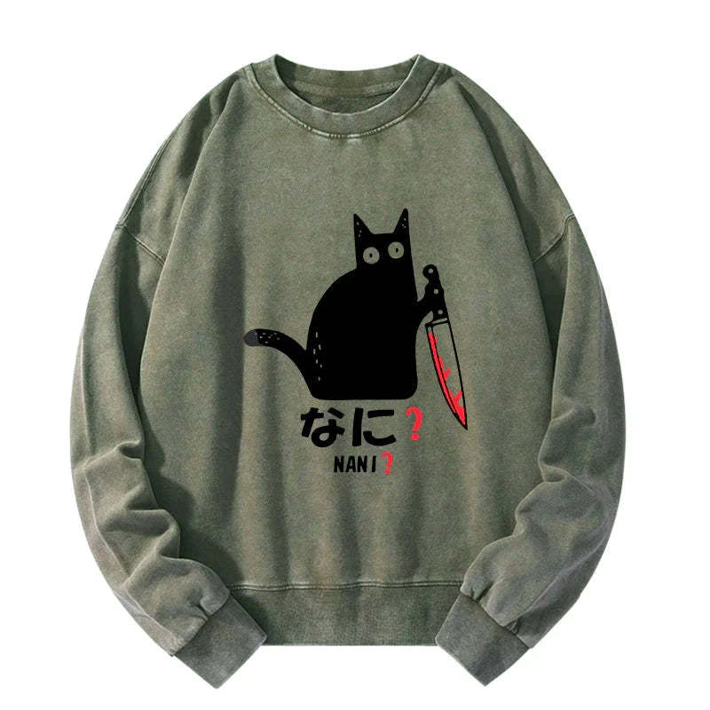 Tokyo-Tiger A Puzzled Cat Holding A Knife Washed Sweatshirt
