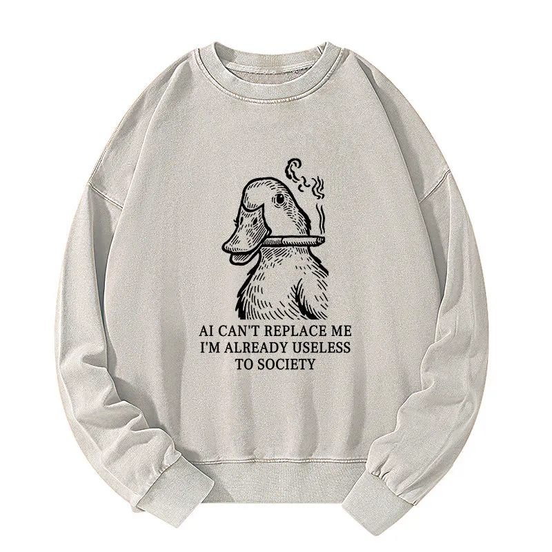Tokyo-Tiger Smoking Duck Funny Washed Sweatshirt
