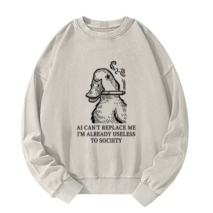 Tokyo-Tiger Smoking Duck Funny Washed Sweatshirt
