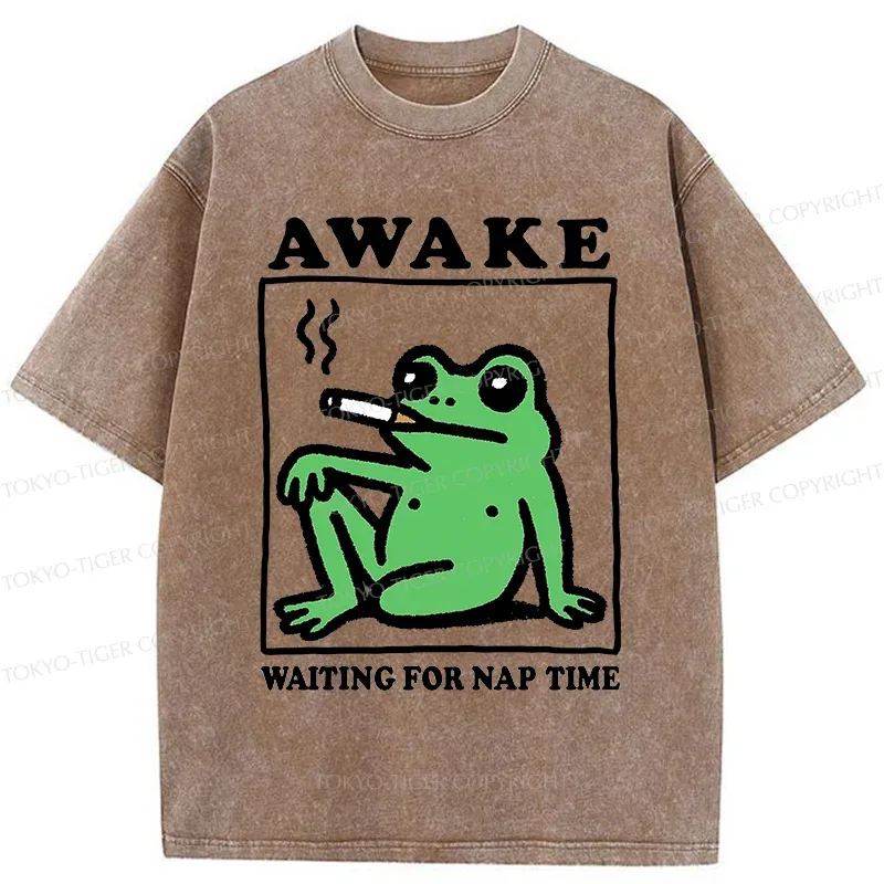 Tokyo-Tiger Frog Waiting For A Nap Washed T-Shirt