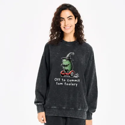 Tokyo-Tiger Frog Riding A Balance Scooter Washed Sweatshirt