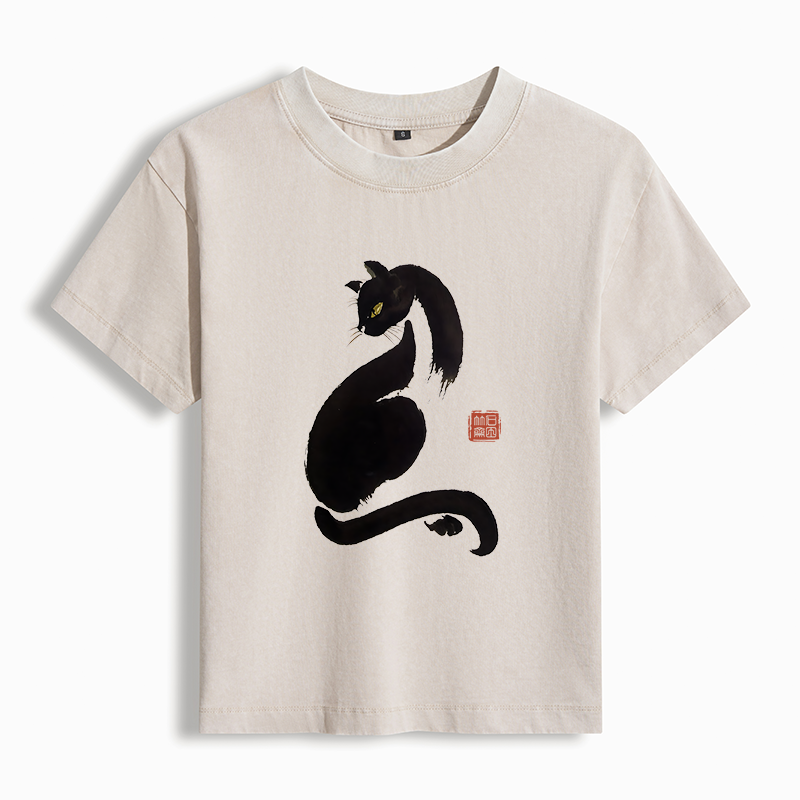 Tokyo-Tiger Elegant Black Cat Japan Women's Washed T-shirt