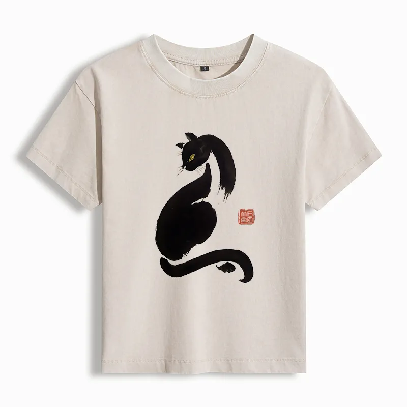 Tokyo-Tiger Elegant Black Cat Japan Women's Washed T-shirt