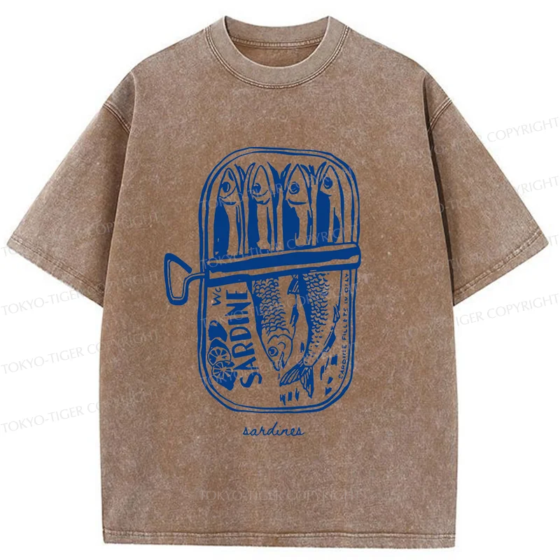 Tokyo-Tiger Woodcut Sardines Washed T-Shirt