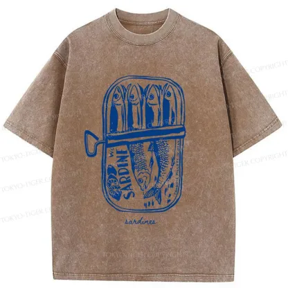 Tokyo-Tiger Woodcut Sardines Washed T-Shirt