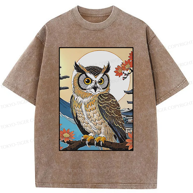 Tokyo-Tiger Owl Ukiyo-e Washed T-Shirt