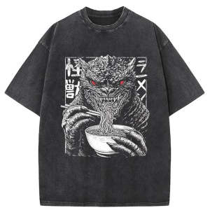 Image of Tokyo-Tiger Monster Eating Ramen Washed T-Shirt