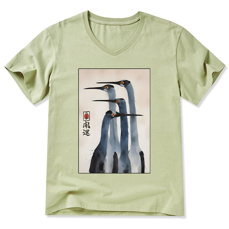 Tokyo-Tiger Retro Sandhill Crane V-Neck Classic T-Shirt