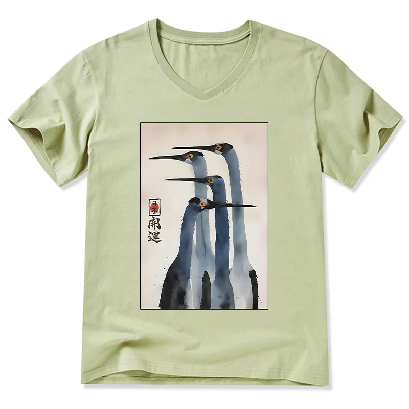 Tokyo-Tiger Retro Sandhill Crane V-Neck Classic T-Shirt