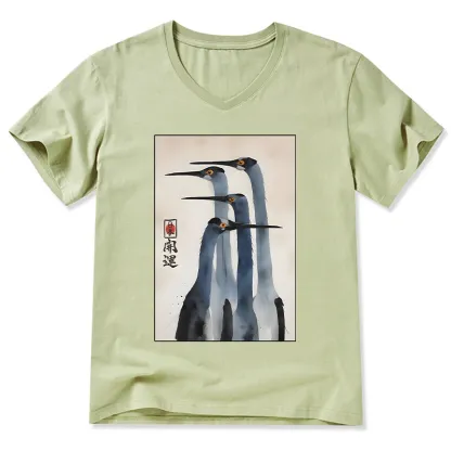 Tokyo-Tiger Retro Sandhill Crane V-Neck Classic T-Shirt