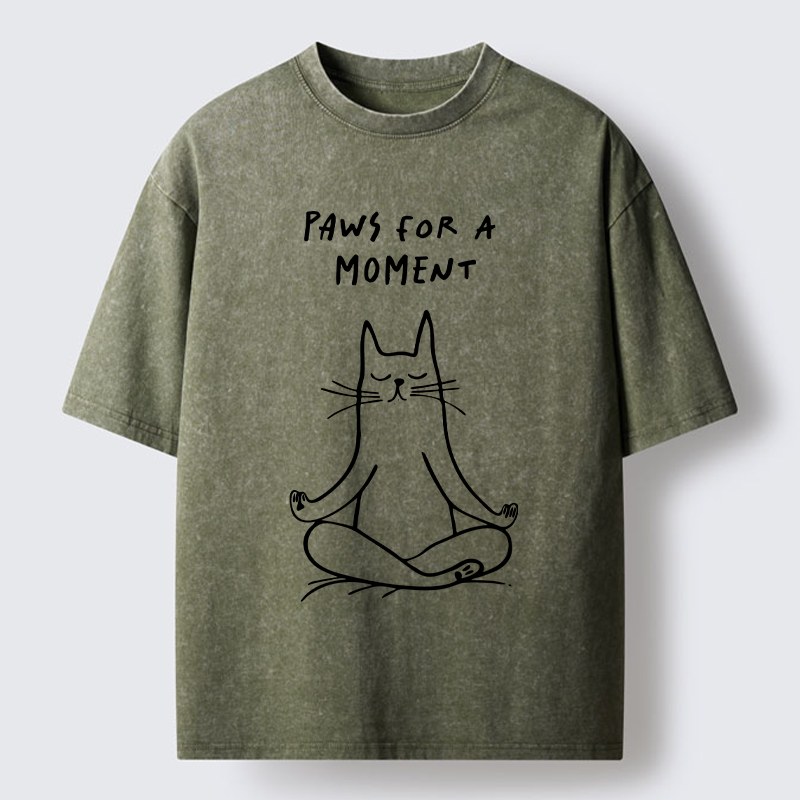 Tokyo-Tiger Yoga Zen Cat Washed T-Shirt