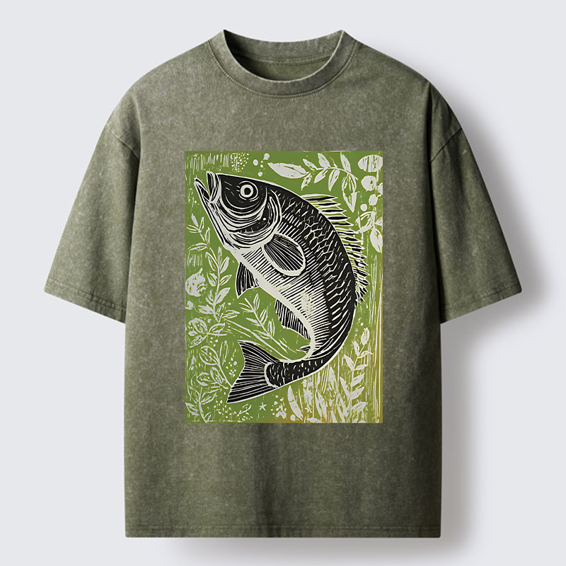 Tokyo-Tiger Japanese Fish Woodblock Washed T-Shirt