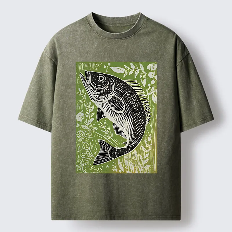 Tokyo-Tiger Japanese Fish Woodblock Washed T-Shirt
