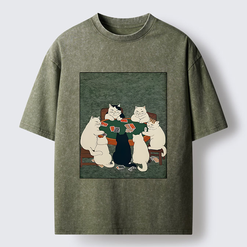 Tokyo-Tiger Cats Playing Games Funny Washed T-Shirt