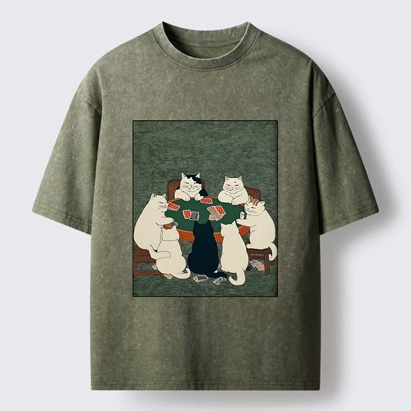 Tokyo-Tiger Cats Playing Games Funny Washed T-Shirt